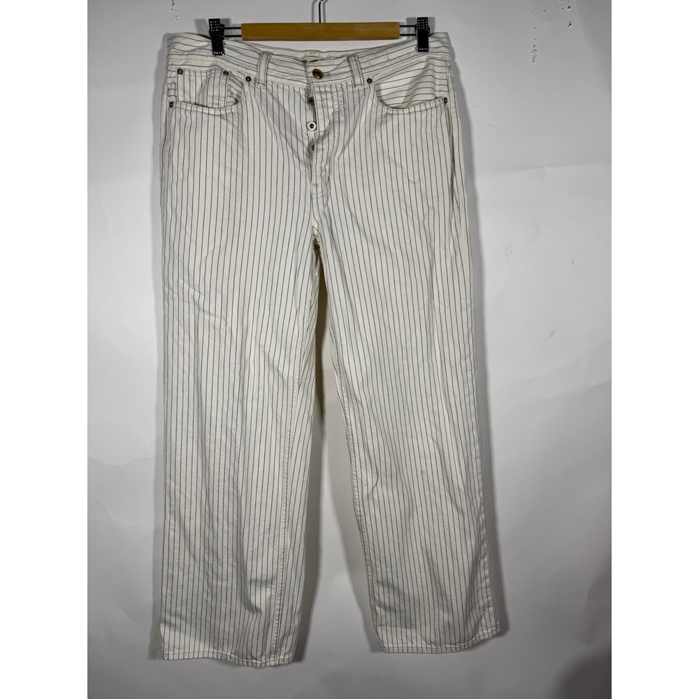Madewell Low-Slung Baggy Jeans White Blue Railroad Stripe Pinstripe Size 29 Mens